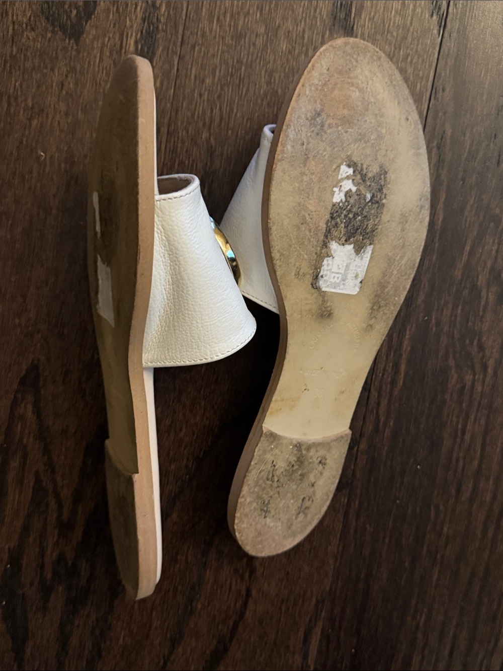Valentino Cream Slide Sandals with Gold Logo Medallions - Picture 4 of 6